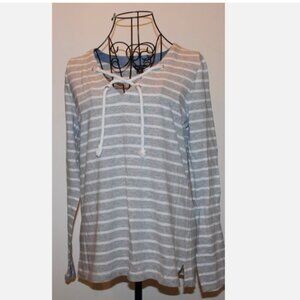Nautical Striped Top Drawstring Shirt Tunic Nautica Gray & White Stripes M